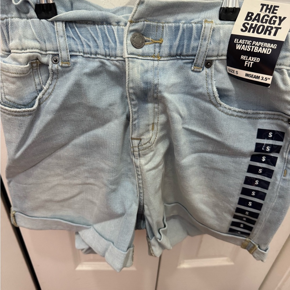 New York & Company Light Blue Paperbag Denim Shorts